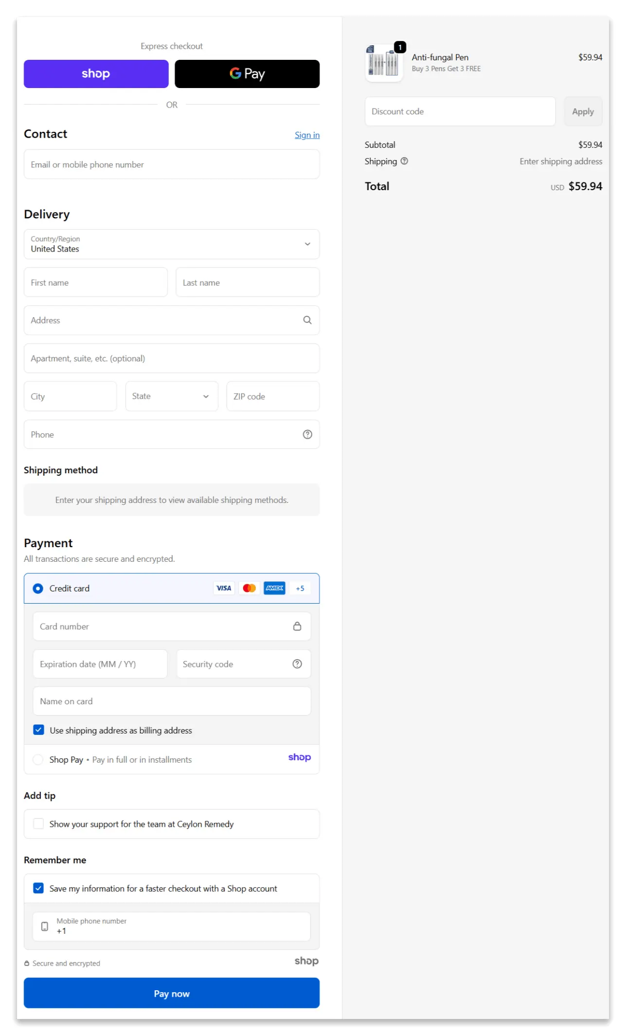 Orivelle Anti-Fungal Pen Secure Checkout Page